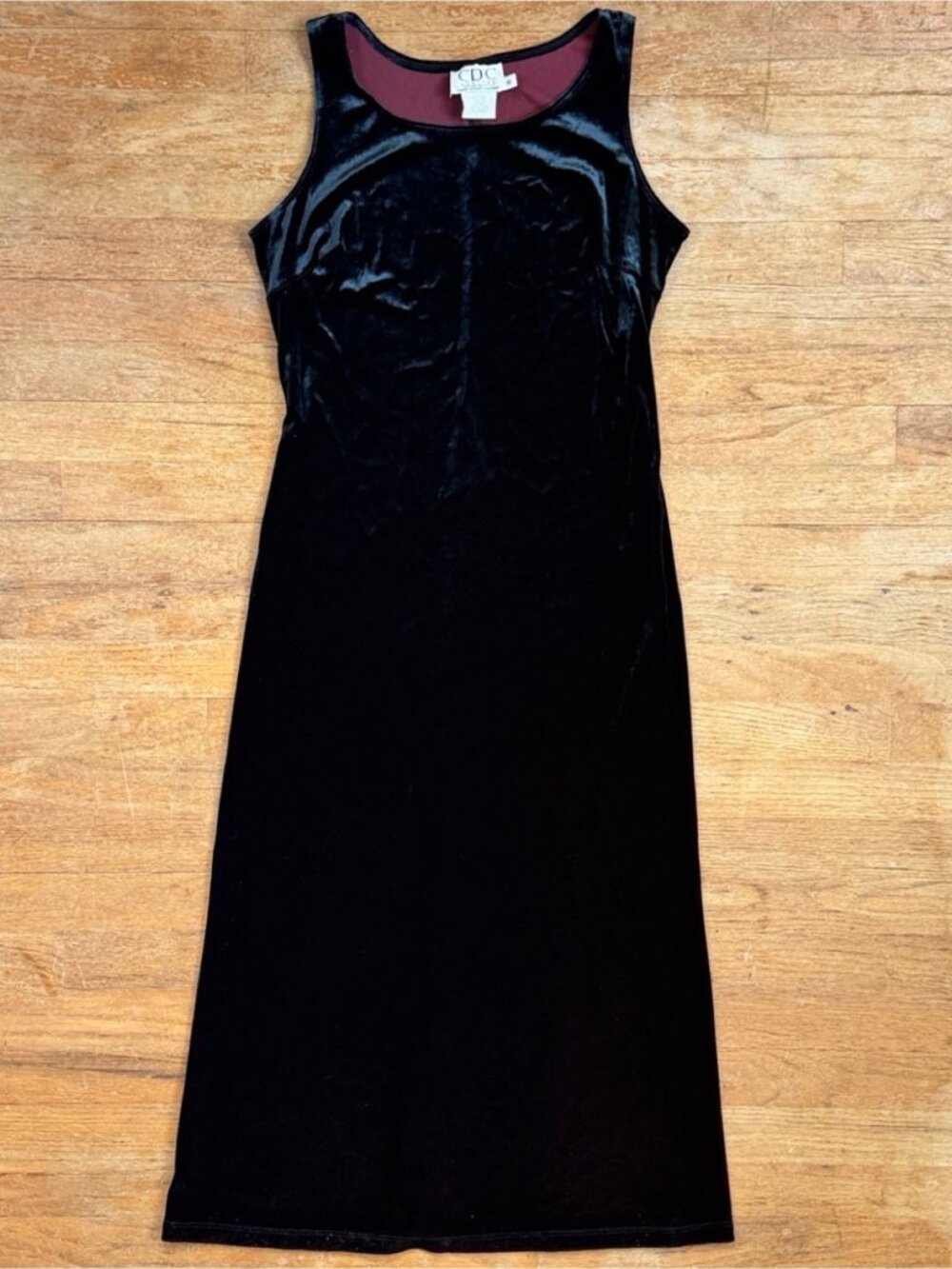 Vintage Black/Red Stretch Velvet Maxi Dress Size Medium 90s Whimsy Goth